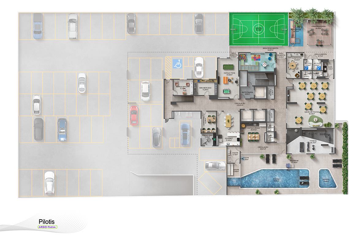 Implantação do pilotis do Faena Residence